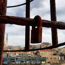 Low angle view of rusty metallic structure