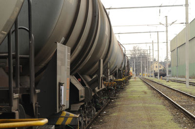 Tank car on the rails standing at the train station