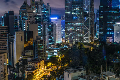 Illuminated buildings in city at night