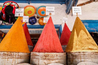 Close-up of spices displayed for sale in market