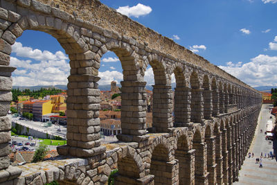 Aqueduct of segovia against sky in city