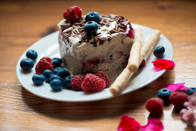 Close-up of cake on plate on table