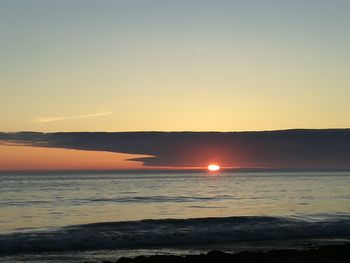 Scenic view of sea against clear sky during sunset