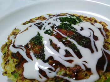 High angle view of dessert in plate