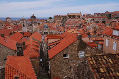 View from the city wall over the red roofs of dubrovnik, croatia. 