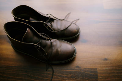 High angle view of shoes on table