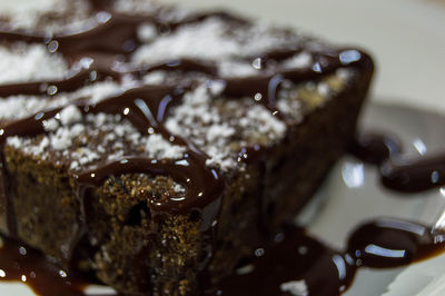 Close-up of chocolate cake in plate