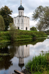 Reflection of church in water