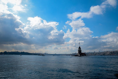 Scenic view of sea against cloudy sky