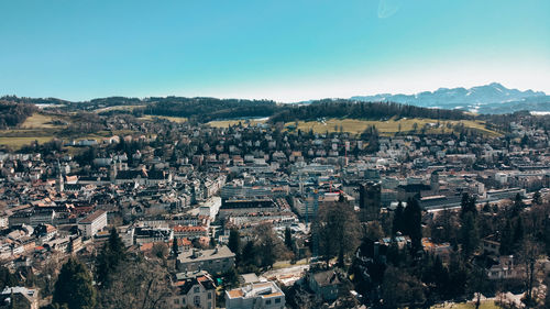 High angle view of townscape against sky