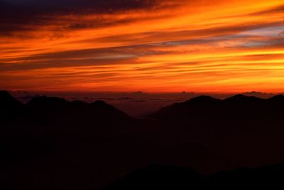 Scenic view of silhouette mountains against sky during sunset