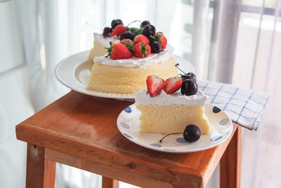 Close-up of dessert in plate on table