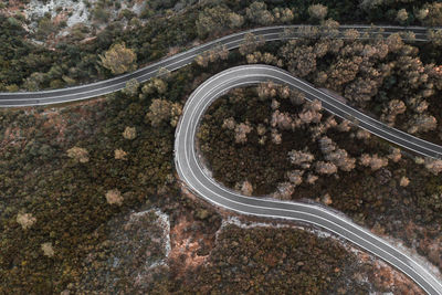 Aerial view of highway on field