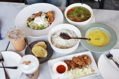 High angle view of food on table