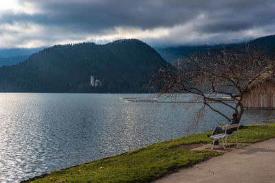 View of lake against mountain range