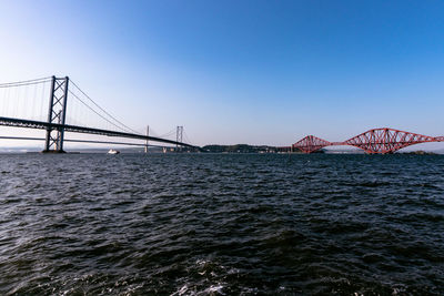 View of suspension bridge over river