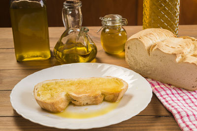 Close-up of food in plate on table