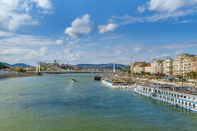 Cityscape with danube river in budapest city center, hungary
