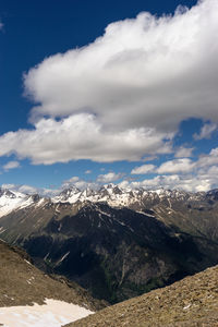 Scenic view of snowcapped mountains against sky