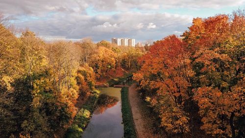 Scenic view of lake against sky during autumn