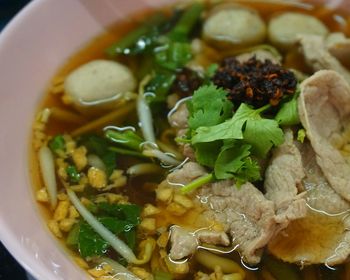 High angle view of soup in bowl