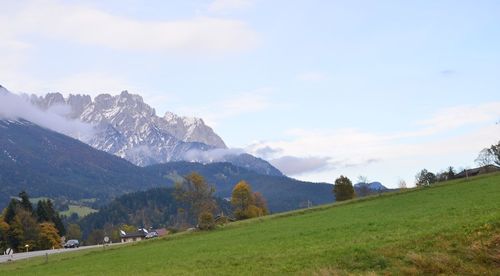 Scenic view of mountains against sky