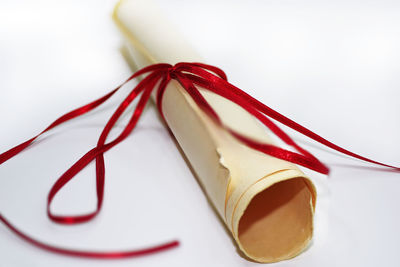 Close-up of chocolate cake against white background