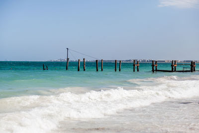 Scenic view of sea against clear sky