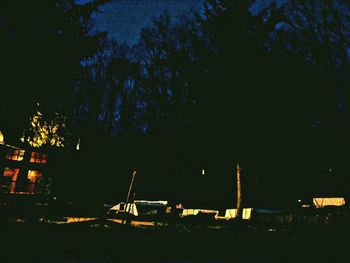 Panoramic view of illuminated trees against sky at night