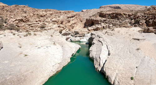 Scenic view of river amidst mountains