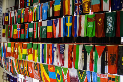 Full frame shot of multi colored flags hanging