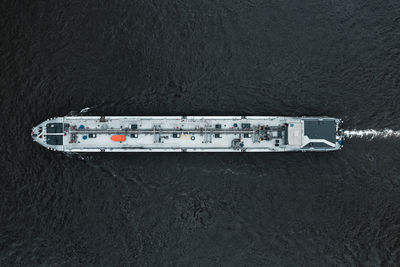 Aerial view of ship in river