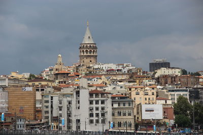 View of cityscape against cloudy sky