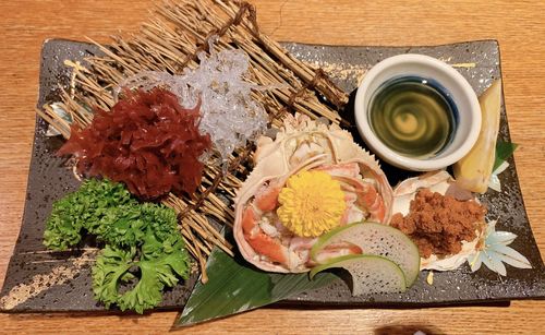 High angle view of food on table