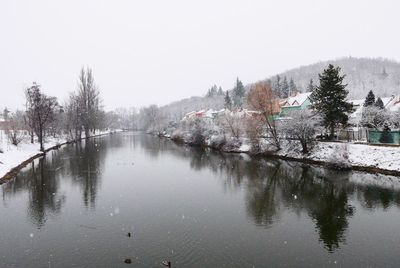 Scenic view of lake against sky during winter