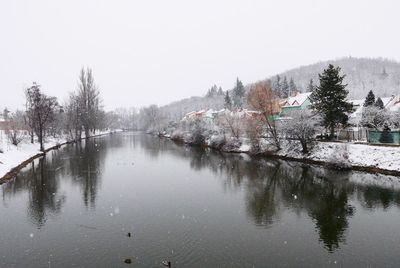 Scenic view of lake against sky during winter