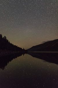 Scenic view of lake against sky at night