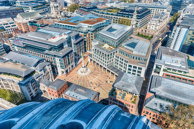 High angle view of buildings in city