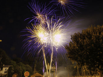 Low angle view of firework display at night