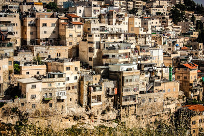 High angle view of buildings in city