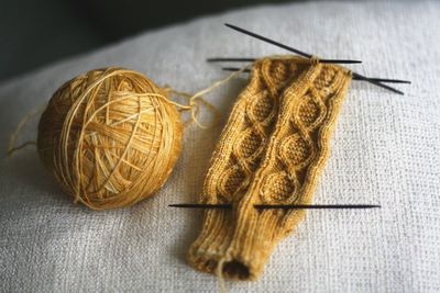 Close-up of knitting equipment