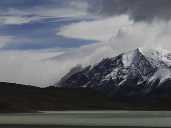 Scenic view of snowcapped mountains against sky