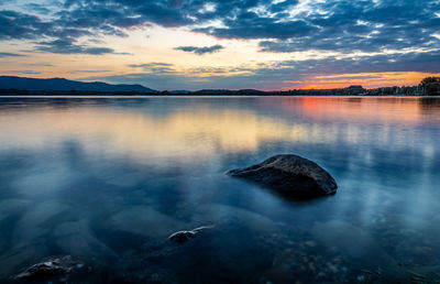 Scenic view of lake against sky during sunset