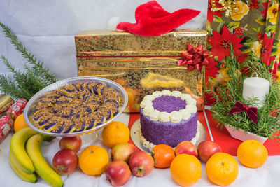 Close-up of food on table during christmas