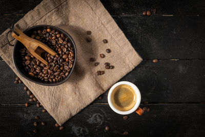 High angle view of coffee cup on table