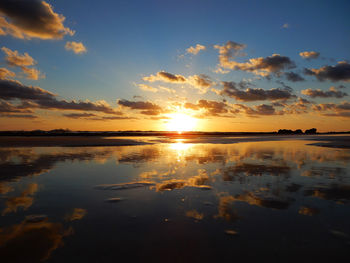 Scenic view of lake against sky during sunset