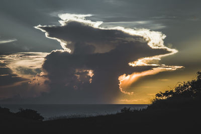 Scenic view of sea against dramatic sky