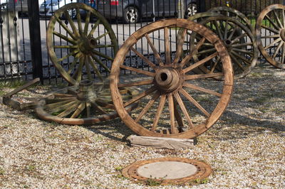 Bicycle wheel on wood