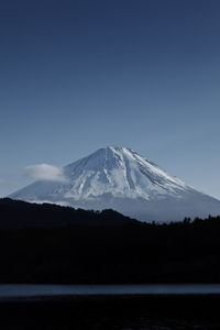 Scenic view of snowcapped mountains against clear sky