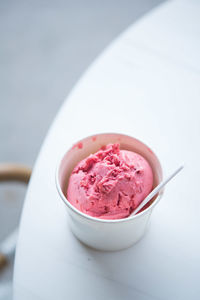 Close-up of ice cream in bowl on table